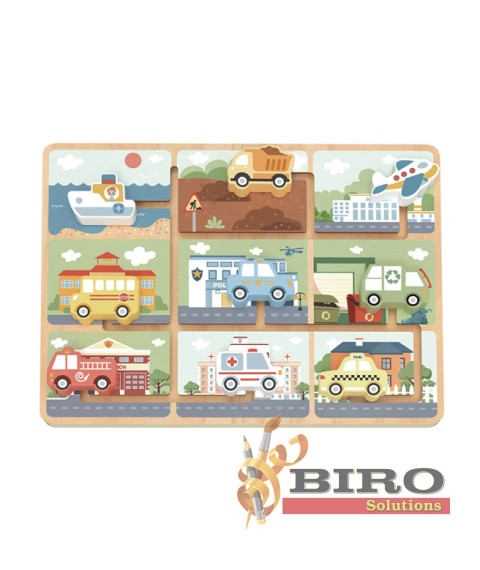 TK Puzzle cu vehicule labirint din lemn, 60632